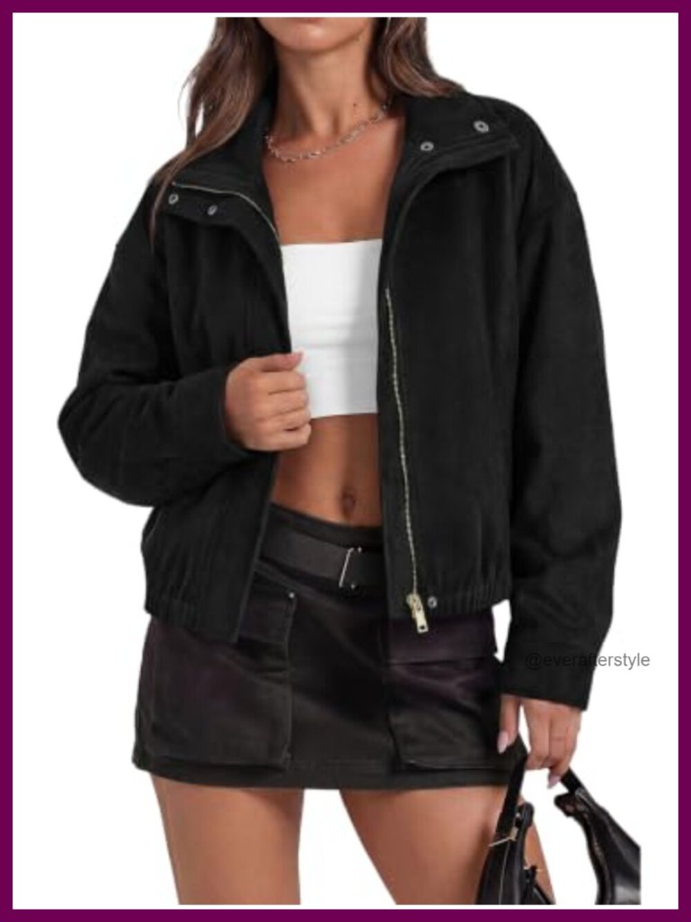 Faux Suede Bomber Jacket Women Lightweight Zip Up Coat Cropped